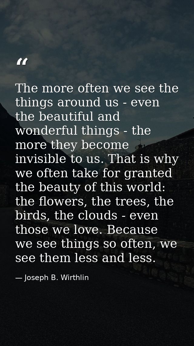 The more often we see the things around us - even the beautiful and wonderful things - the more they become invisible to — Joseph B. Wirthlin