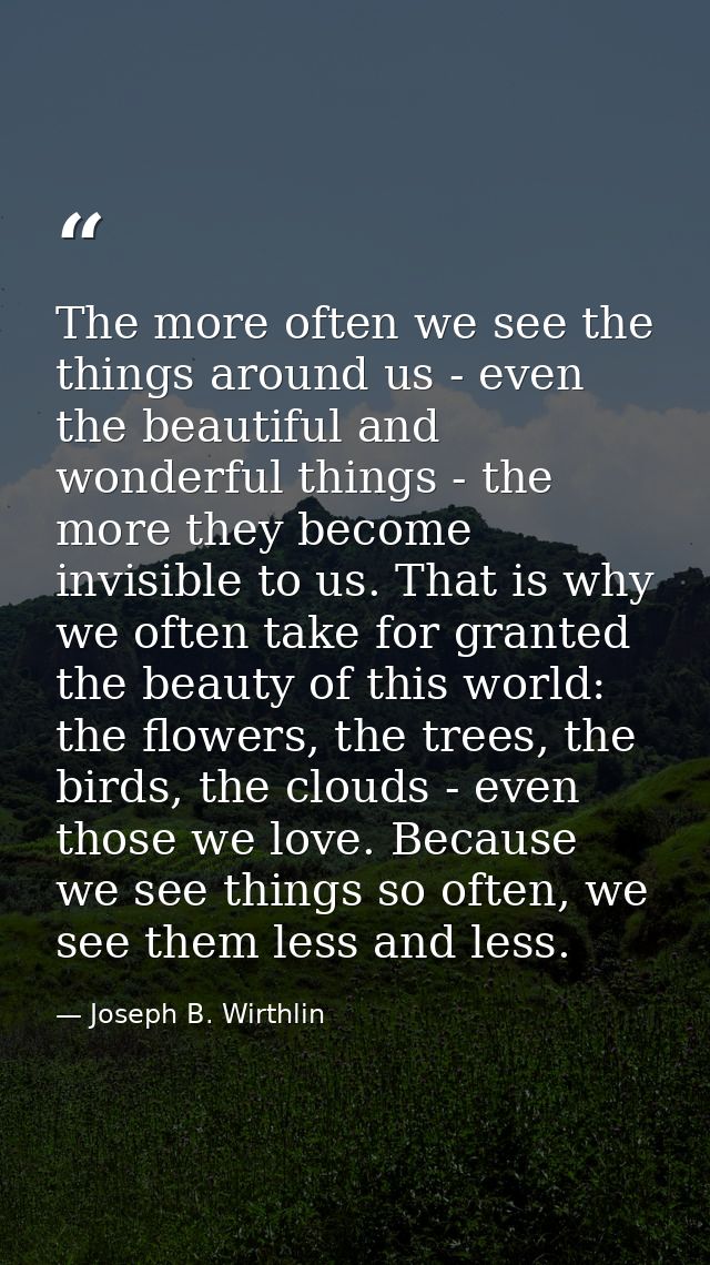 The more often we see the things around us - even the beautiful and wonderful things - the more they become invisible to — Joseph B. Wirthlin