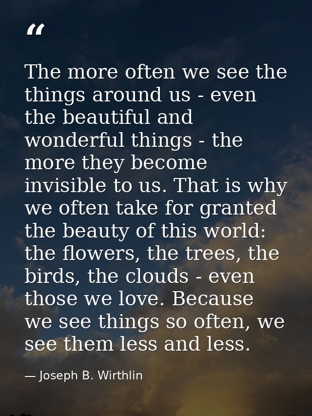 The more often we see the things around us - even the beautiful and wonderful things - the more they become invisible to — Joseph B. Wirthlin