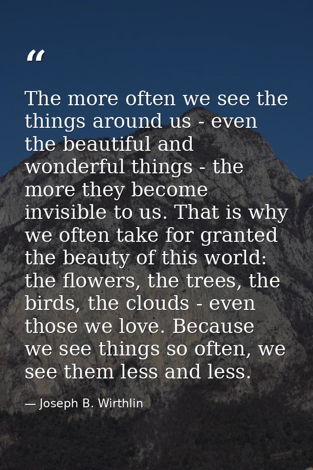 The more often we see the things around us - even the beautiful and wonderful things - the more they become invisible to — Joseph B. Wirthlin