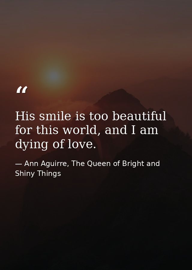 His smile is too beautiful for this world, and I am dying of love. — Ann Aguirre, The Queen of Bright and Shiny Things