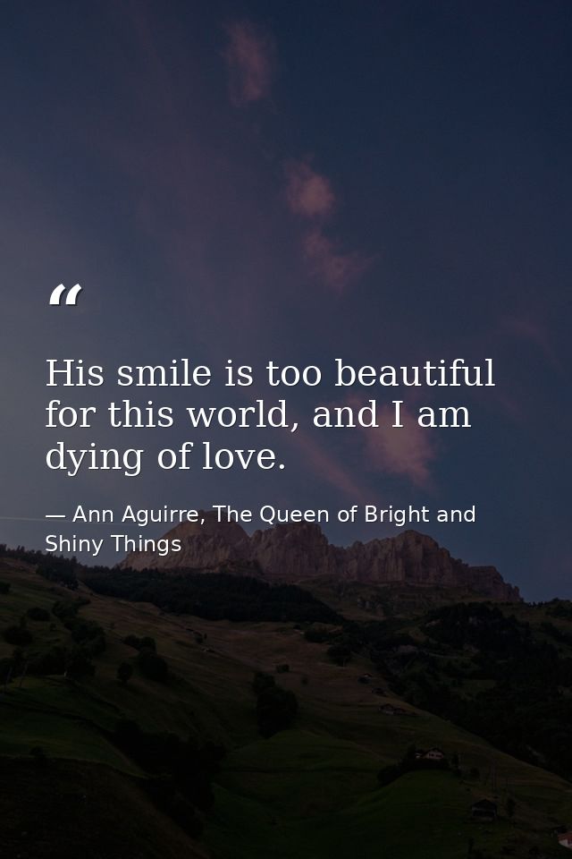 His smile is too beautiful for this world, and I am dying of love. — Ann Aguirre, The Queen of Bright and Shiny Things
