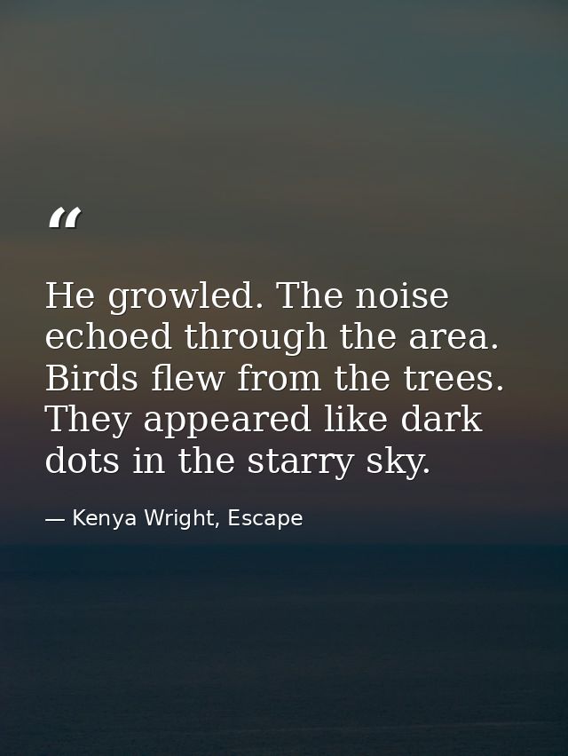 He growled. The noise echoed through the area. Birds flew from the trees. They appeared like dark dots in the starry sky — Kenya Wright, Escape