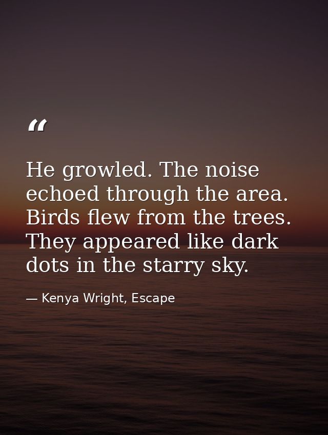 He growled. The noise echoed through the area. Birds flew from the trees. They appeared like dark dots in the starry sky — Kenya Wright, Escape