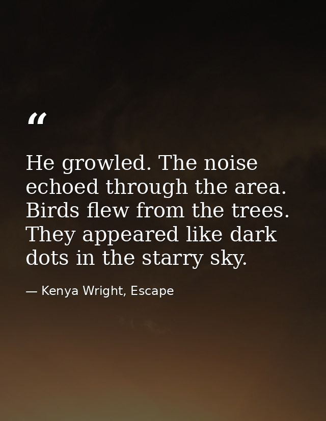He growled. The noise echoed through the area. Birds flew from the trees. They appeared like dark dots in the starry sky — Kenya Wright, Escape