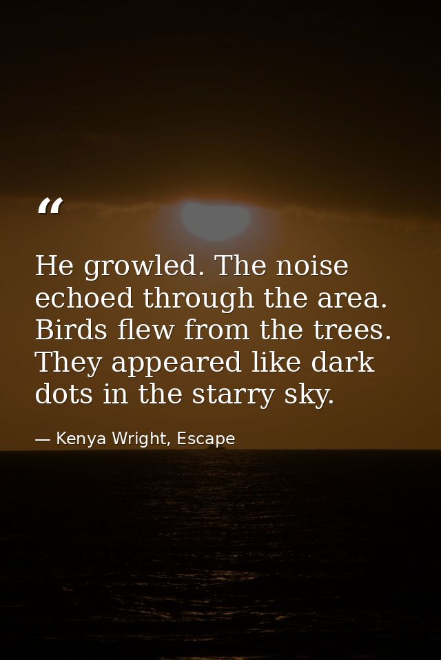 He growled. The noise echoed through the area. Birds flew from the trees. They appeared like dark dots in the starry sky — Kenya Wright, Escape