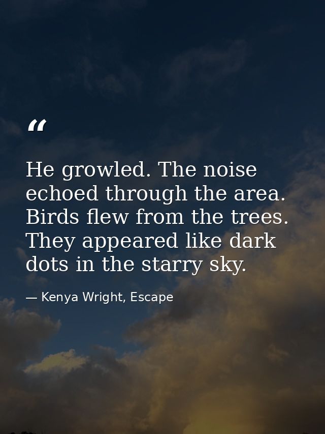He growled. The noise echoed through the area. Birds flew from the trees. They appeared like dark dots in the starry sky — Kenya Wright, Escape