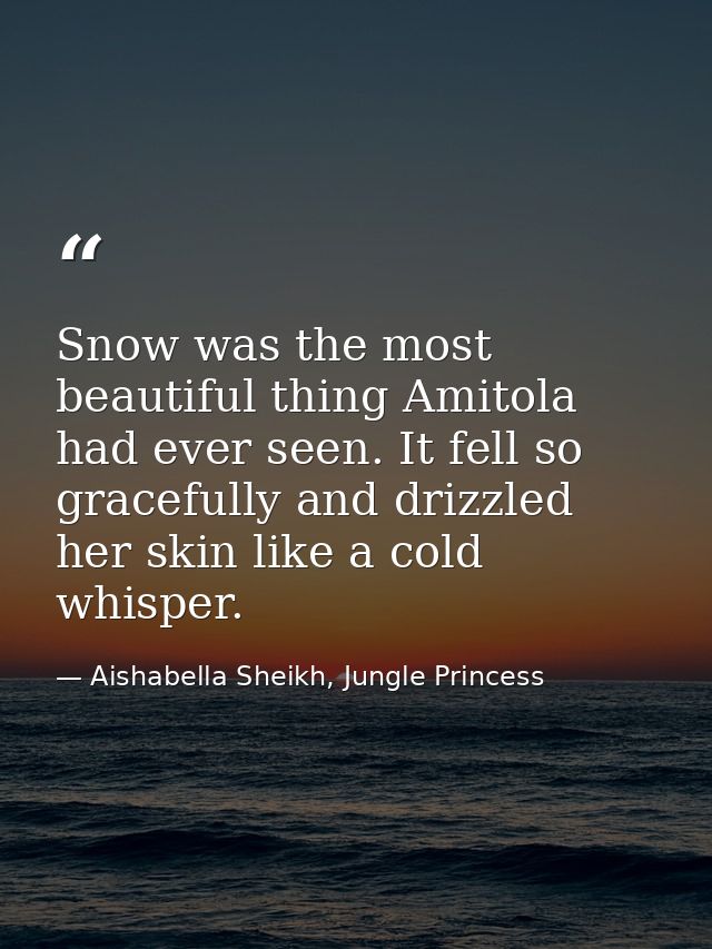 Snow was the most beautiful thing Amitola had ever seen. It fell so gracefully and drizzled her skin like a cold whisper — Aishabella Sheikh, Jungle Princess