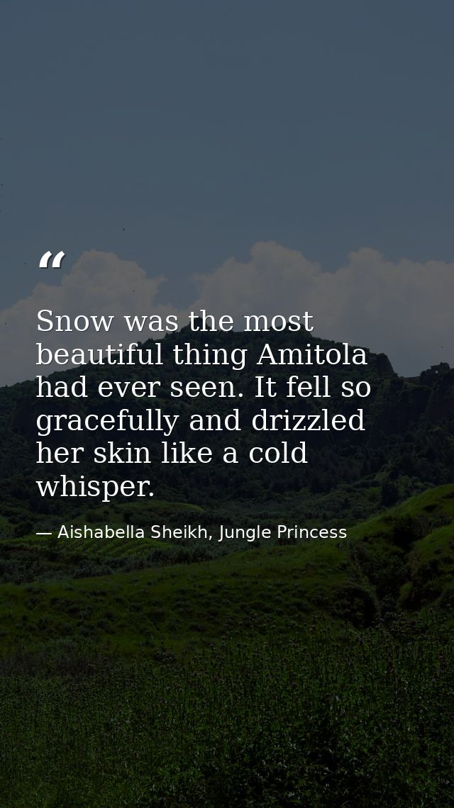 Snow was the most beautiful thing Amitola had ever seen. It fell so gracefully and drizzled her skin like a cold whisper — Aishabella Sheikh, Jungle Princess