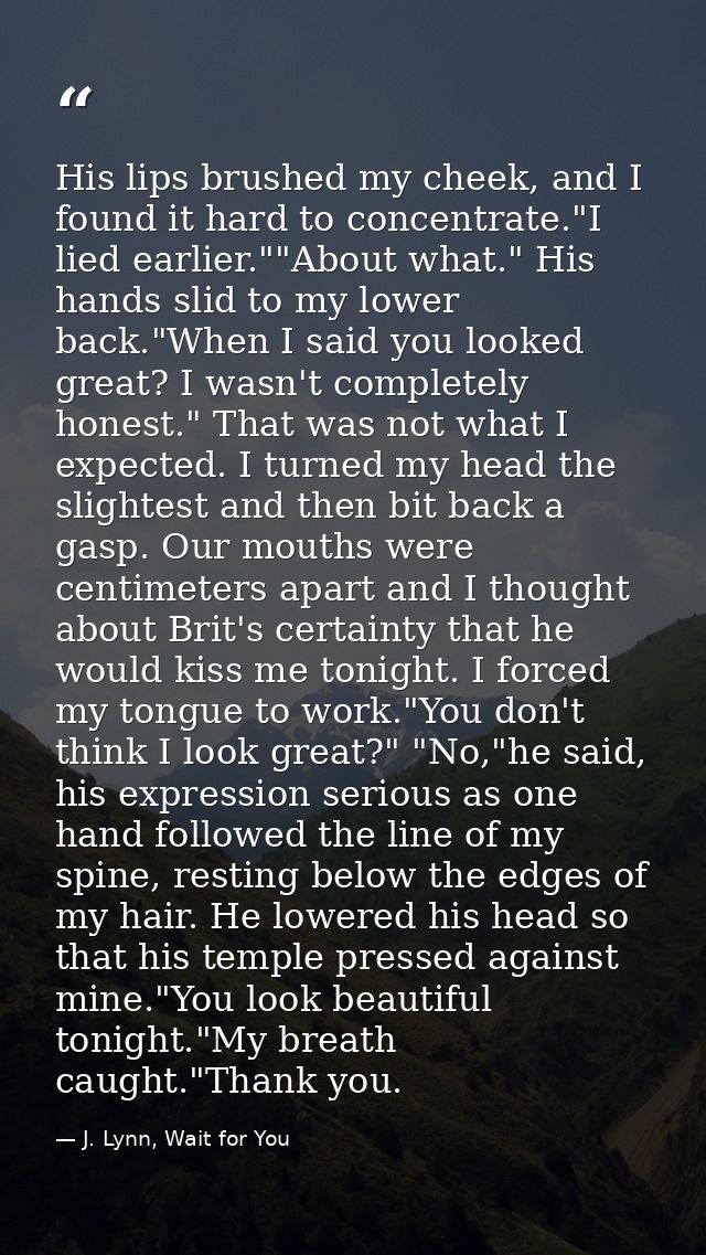 His lips brushed my cheek, and I found it hard to concentrate."I lied earlier.""About what." His hands slid to my lower  — J. Lynn, Wait for You