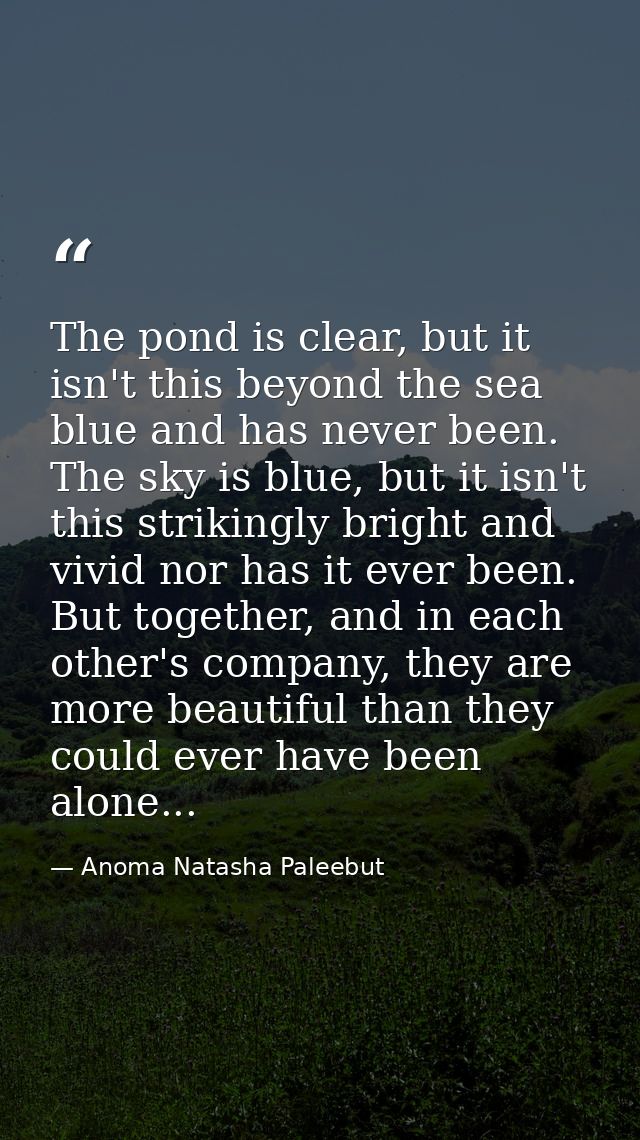 The pond is clear, but it isn't this beyond the sea blue and has never been. The sky is blue, but it isn't this striking — Anoma Natasha Paleebut