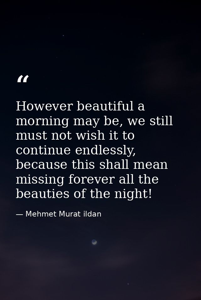 However beautiful a morning may be, we still must not wish it to continue endlessly, because this shall mean missing for — Mehmet Murat ildan