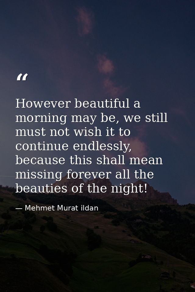 However beautiful a morning may be, we still must not wish it to continue endlessly, because this shall mean missing for — Mehmet Murat ildan