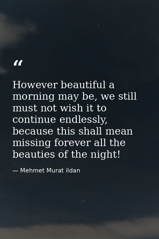 However beautiful a morning may be, we still must not wish it to continue endlessly, because this shall mean missing for — Mehmet Murat ildan