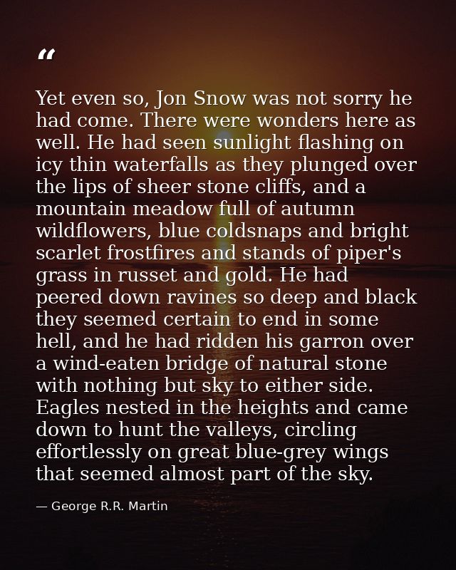 Yet even so, Jon Snow was not sorry he had come. There were wonders here as well. He had seen sunlight flashing on icy t — George R.R. Martin