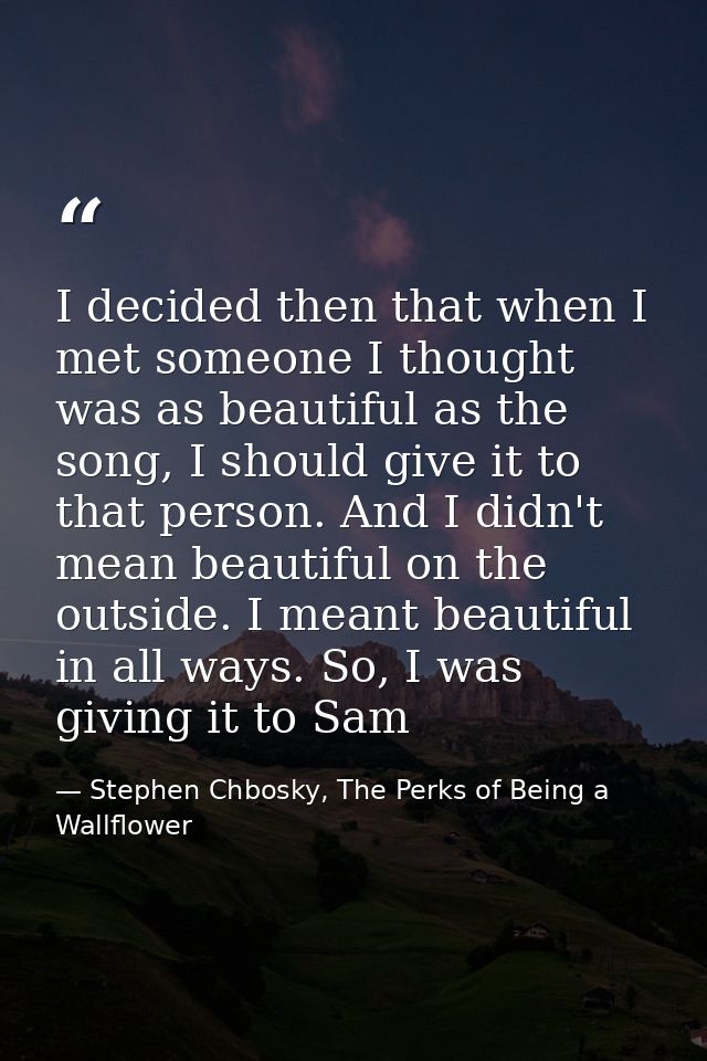 I decided then that when I met someone I thought was as beautiful as the song, I should give it to that person. And I di — Stephen Chbosky, The Perks of Being a Wallflower