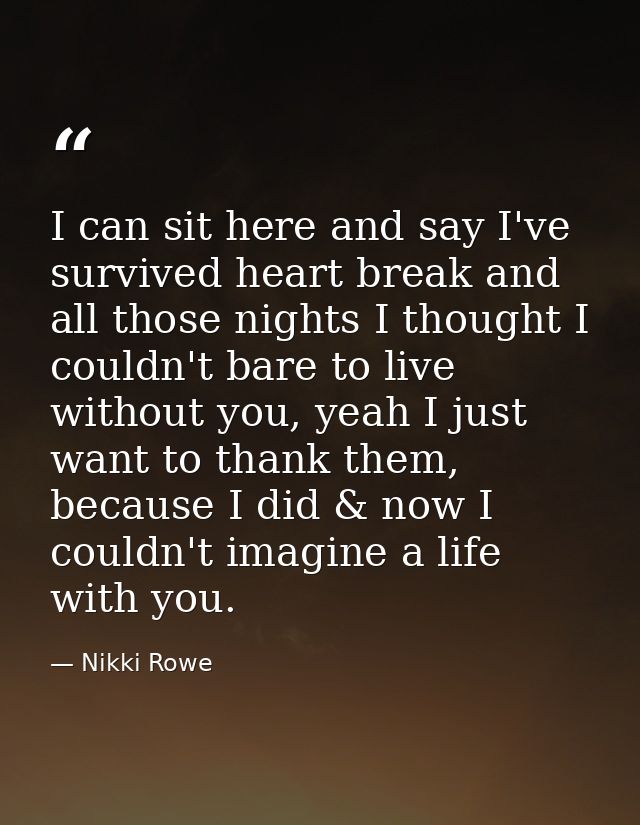 I can sit here and say I've survived heart break and all those nights I thought I couldn't bare to live without you, yea — Nikki Rowe