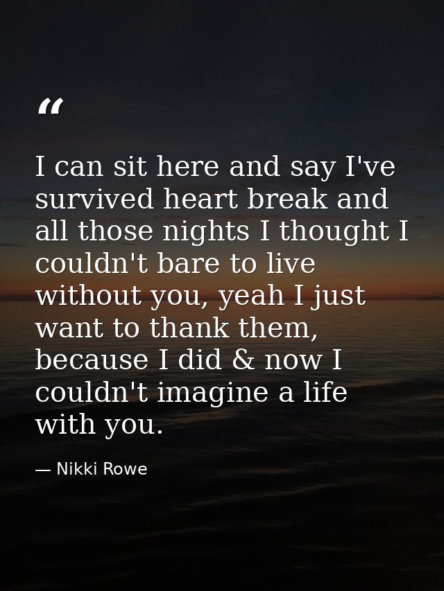 I can sit here and say I've survived heart break and all those nights I thought I couldn't bare to live without you, yea — Nikki Rowe
