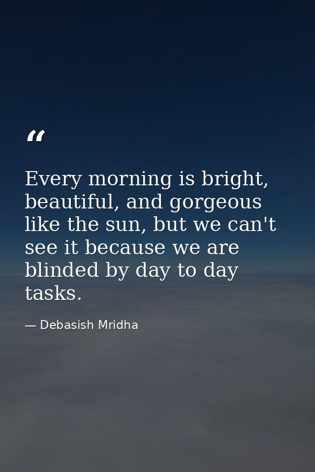 Every morning is bright, beautiful, and gorgeous like the sun, but we can't see it because we are blinded by day to day  — Debasish Mridha