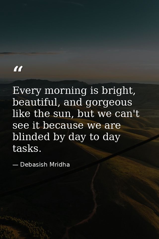 Every morning is bright, beautiful, and gorgeous like the sun, but we can't see it because we are blinded by day to day  — Debasish Mridha