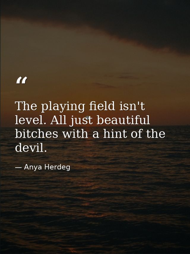 The playing field isn't level. All just beautiful bitches with a hint of the devil. — Anya Herdeg
