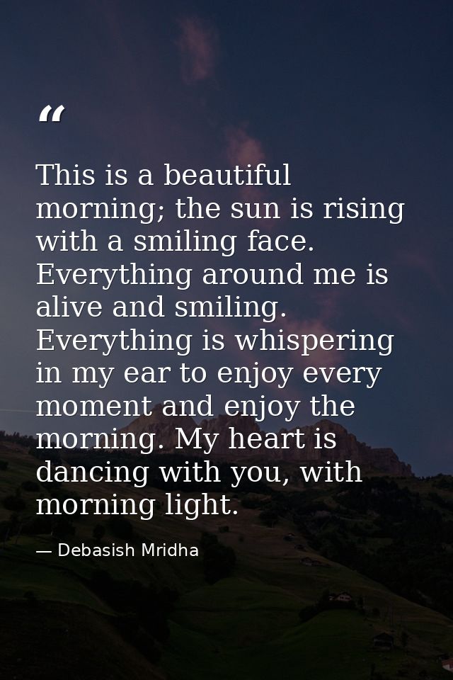 This is a beautiful morning; the sun is rising with a smiling face. Everything around me is alive and smiling. Everythin — Debasish Mridha