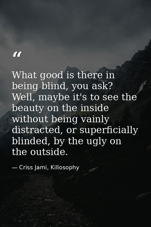 What good is there in being blind, you ask? Well, maybe it's to see the beauty on the inside without being vainly distra — Criss Jami, Killosophy