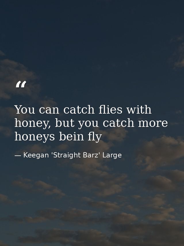 You can catch flies with honey, but you catch more honeys bein fly — Keegan 'Straight Barz' Large