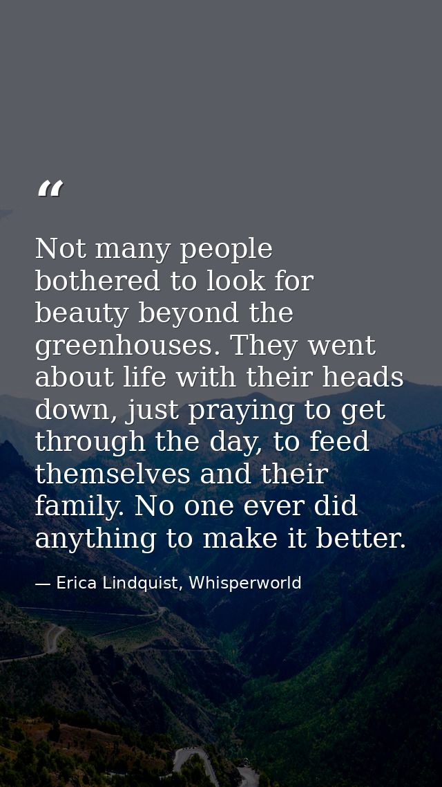 Not many people bothered to look for beauty beyond the greenhouses. They went about life with their heads down, just pra — Erica Lindquist, Whisperworld