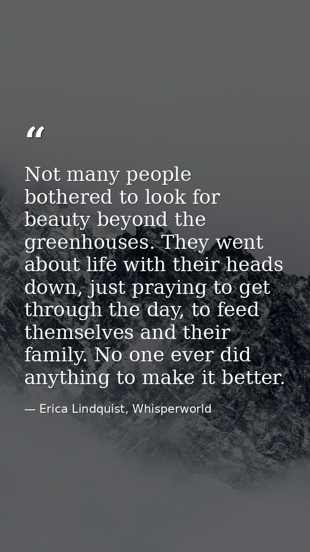 Not many people bothered to look for beauty beyond the greenhouses. They went about life with their heads down, just pra — Erica Lindquist, Whisperworld