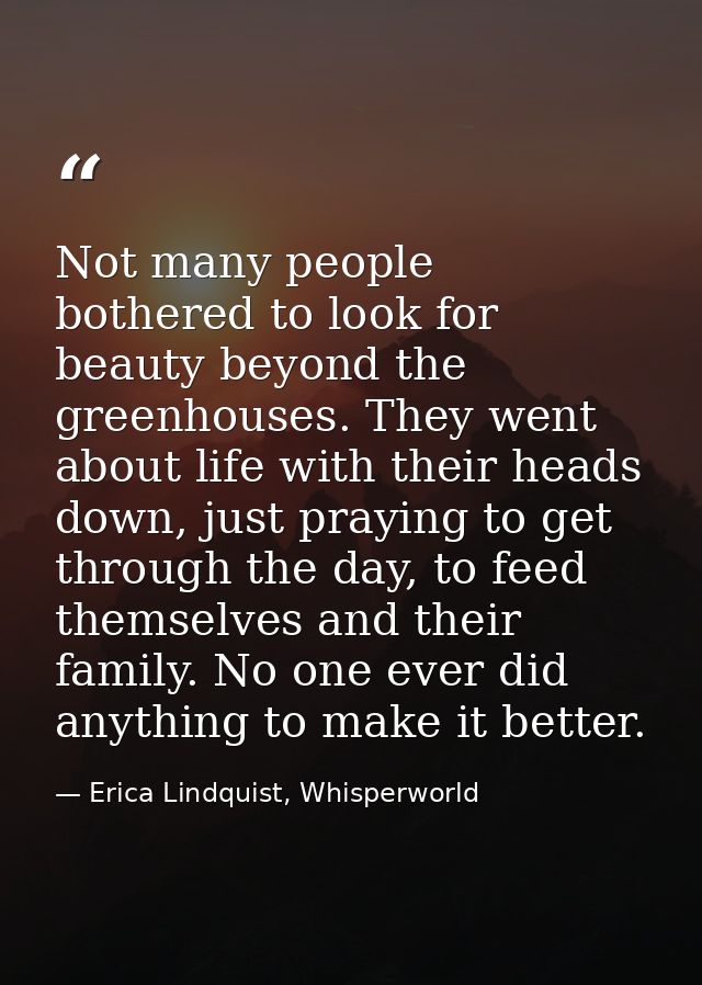 Not many people bothered to look for beauty beyond the greenhouses. They went about life with their heads down, just pra — Erica Lindquist, Whisperworld