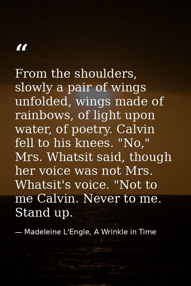 From the shoulders, slowly a pair of wings unfolded, wings made of rainbows, of light upon water, of poetry. Calvin fell — Madeleine L'Engle, A Wrinkle in Time