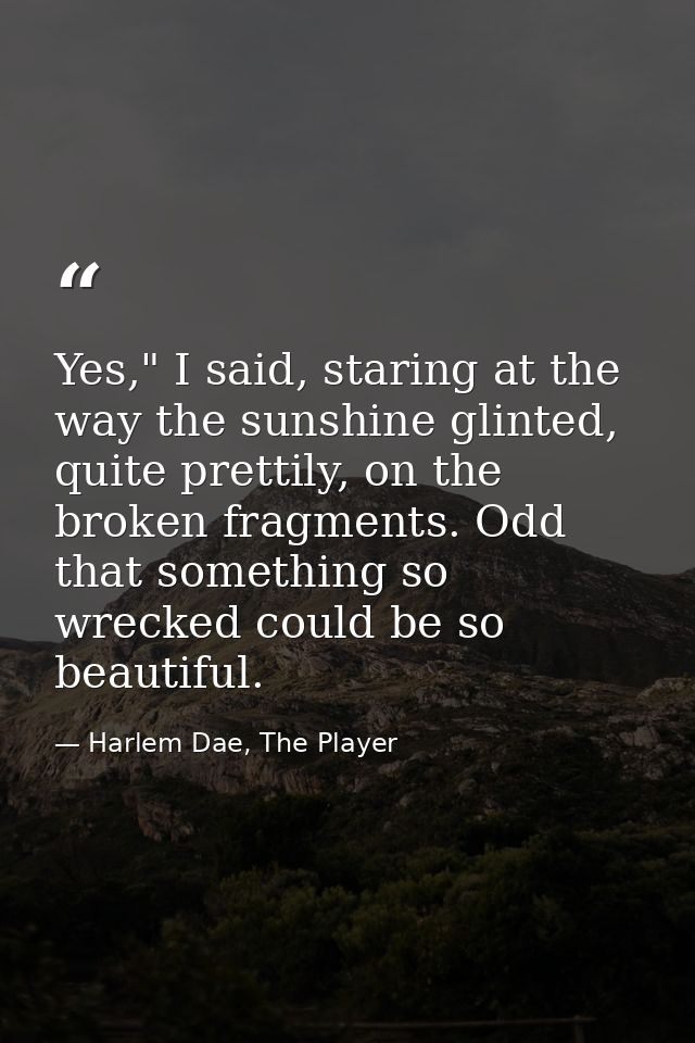 Yes," I said, staring at the way the sunshine glinted, quite prettily, on the broken fragments. Odd that something so wr — Harlem Dae, The Player