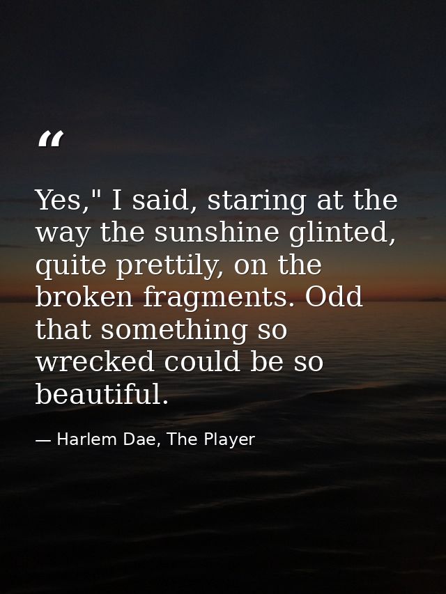 Yes," I said, staring at the way the sunshine glinted, quite prettily, on the broken fragments. Odd that something so wr — Harlem Dae, The Player