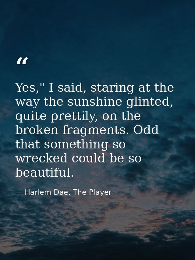 Yes," I said, staring at the way the sunshine glinted, quite prettily, on the broken fragments. Odd that something so wr — Harlem Dae, The Player
