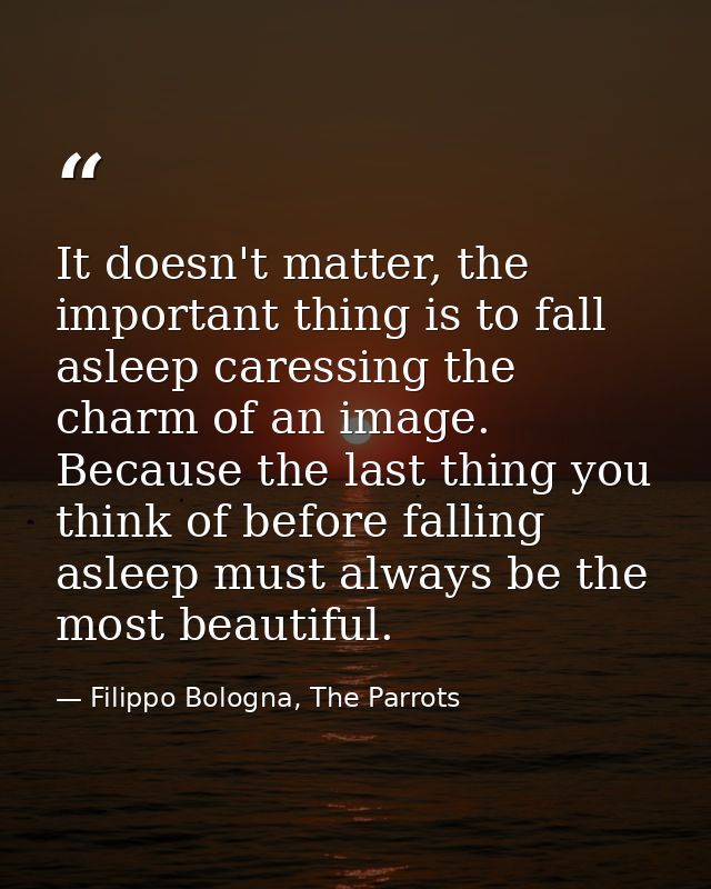 It doesn't matter, the important thing is to fall asleep caressing the charm of an image. Because the last thing you thi — Filippo Bologna, The Parrots