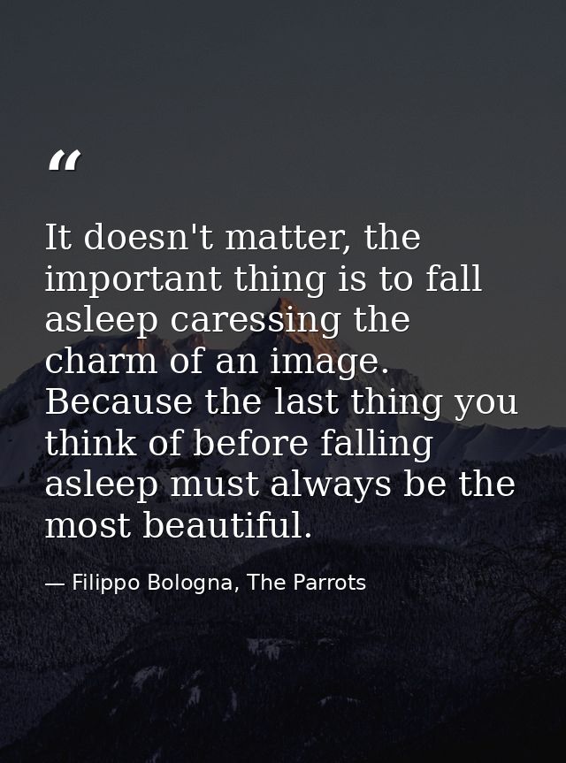 It doesn't matter, the important thing is to fall asleep caressing the charm of an image. Because the last thing you thi — Filippo Bologna, The Parrots
