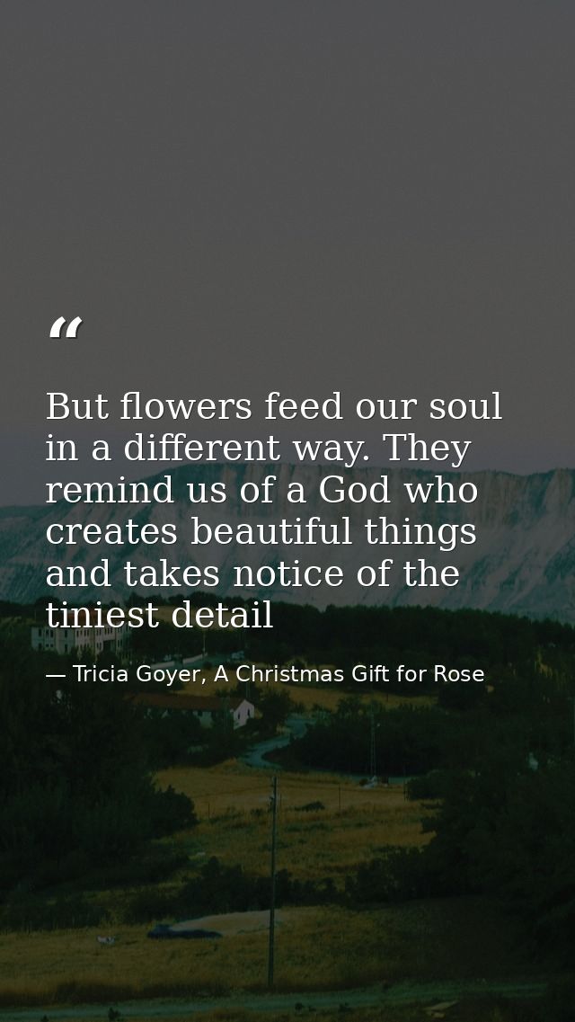 But flowers feed our soul in a different way. They remind us of a God who creates beautiful things and takes notice of t — Tricia Goyer, A Christmas Gift for Rose