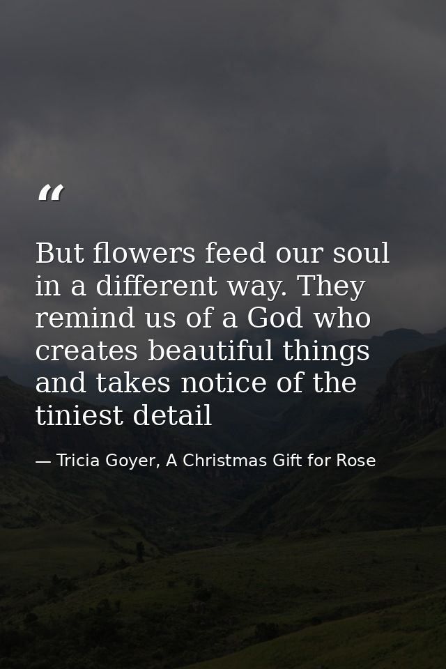 But flowers feed our soul in a different way. They remind us of a God who creates beautiful things and takes notice of t — Tricia Goyer, A Christmas Gift for Rose