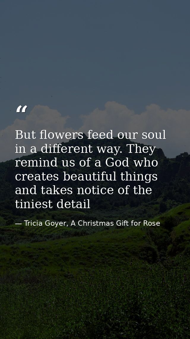 But flowers feed our soul in a different way. They remind us of a God who creates beautiful things and takes notice of t — Tricia Goyer, A Christmas Gift for Rose