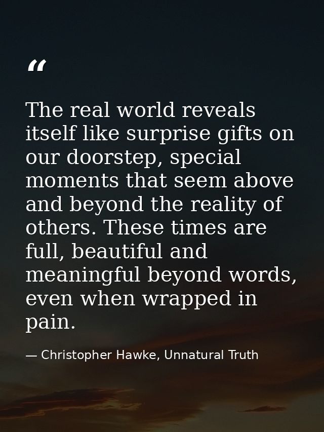The real world reveals itself like surprise gifts on our doorstep, special moments that seem above and beyond the realit — Christopher Hawke, Unnatural Truth