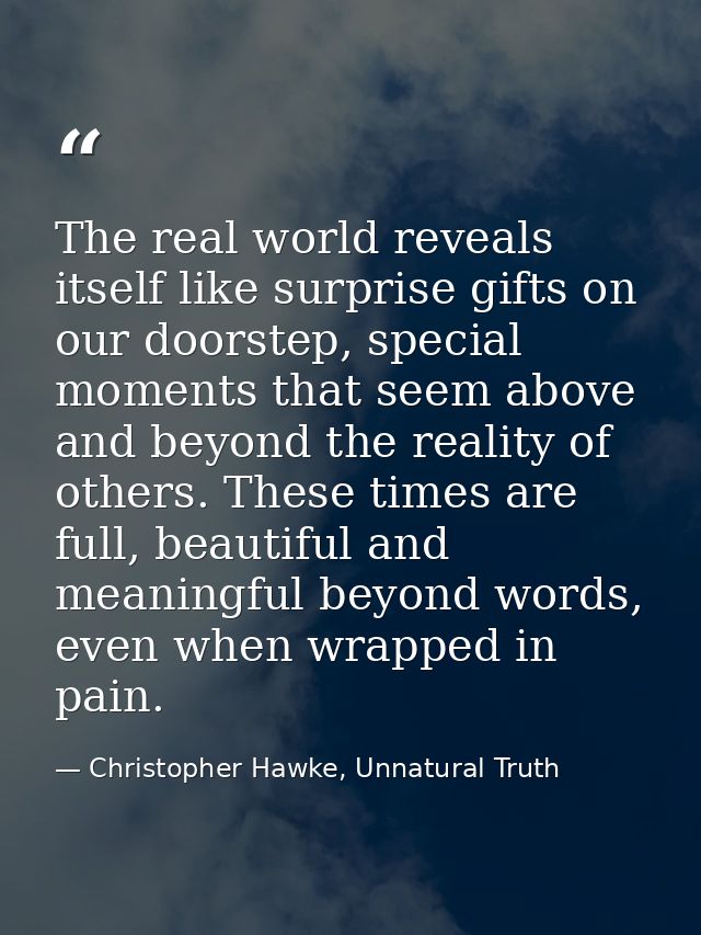 The real world reveals itself like surprise gifts on our doorstep, special moments that seem above and beyond the realit — Christopher Hawke, Unnatural Truth