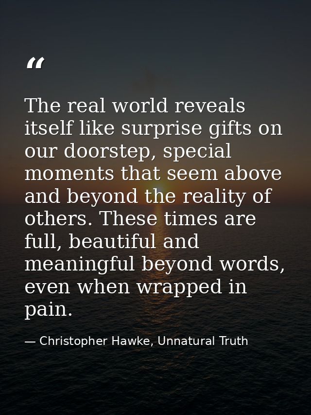The real world reveals itself like surprise gifts on our doorstep, special moments that seem above and beyond the realit — Christopher Hawke, Unnatural Truth