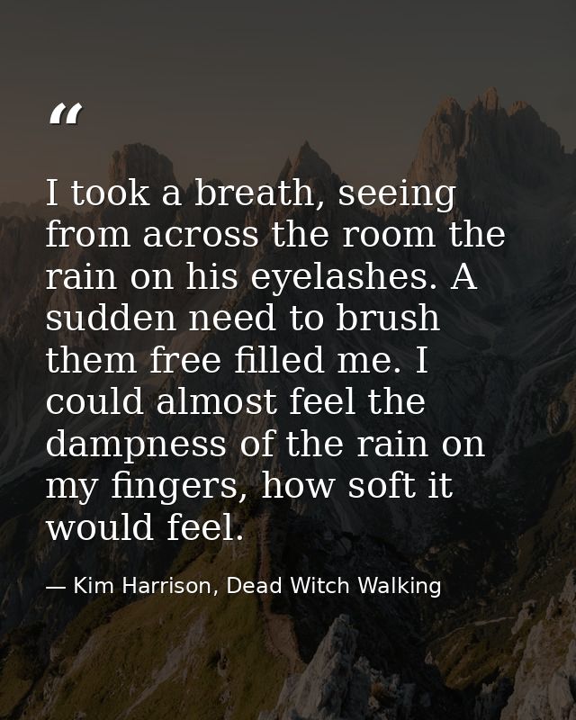 I took a breath, seeing from across the room the rain on his eyelashes. A sudden need to brush them free filled me. I co — Kim Harrison, Dead Witch Walking