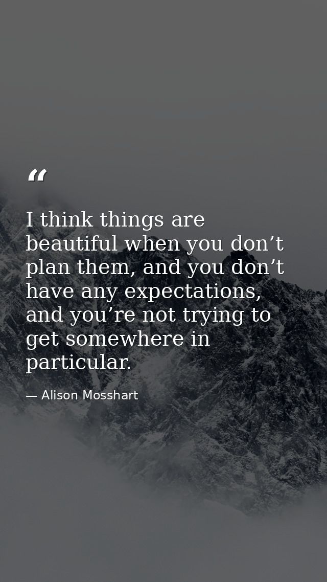I think things are beautiful when you don’t plan them, and you don’t have any expectations, and you’re not trying to get — Alison Mosshart
