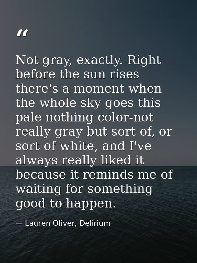 Not gray, exactly. Right before the sun rises there's a moment when the whole sky goes this pale nothing color-not reall — Lauren Oliver, Delirium