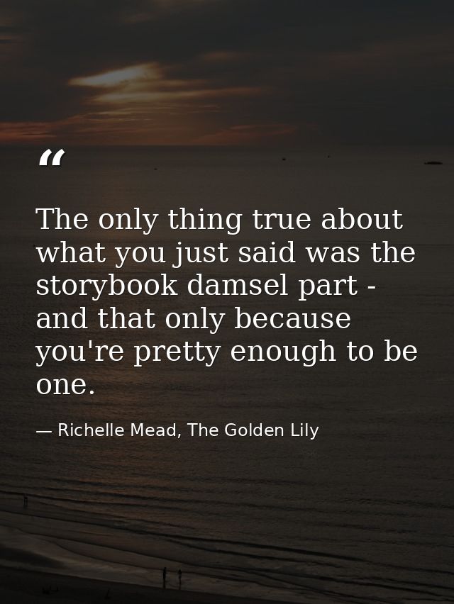 The only thing true about what you just said was the storybook damsel part - and that only because you're pretty enough  — Richelle Mead, The Golden Lily