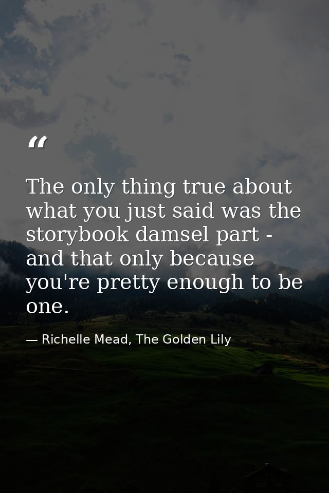 The only thing true about what you just said was the storybook damsel part - and that only because you're pretty enough  — Richelle Mead, The Golden Lily