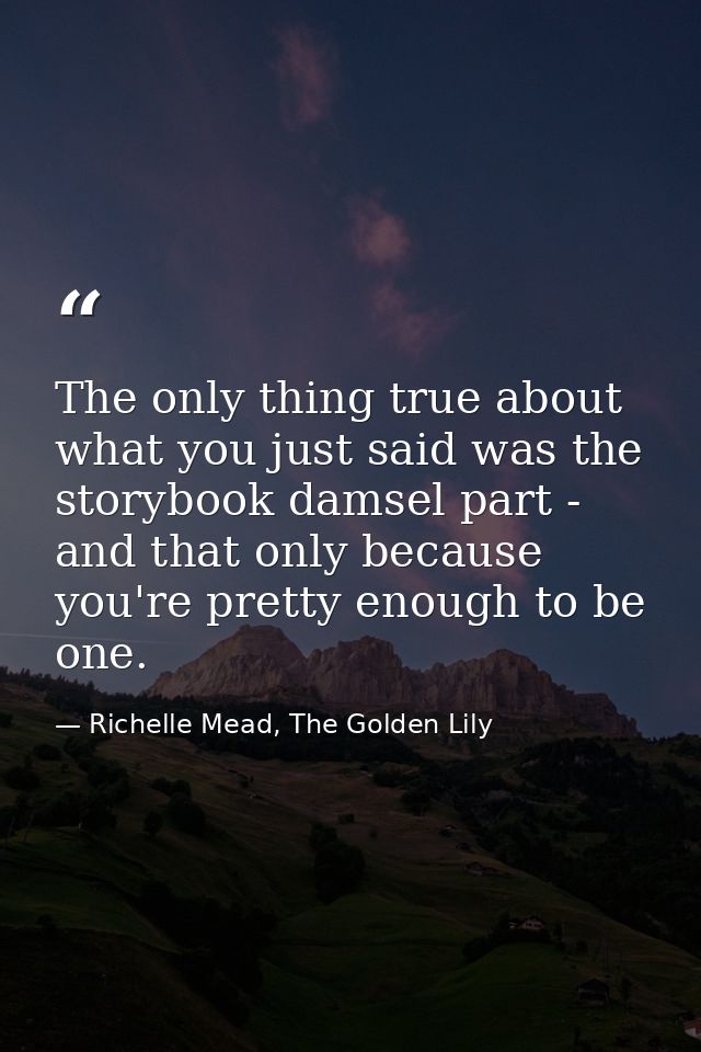 The only thing true about what you just said was the storybook damsel part - and that only because you're pretty enough  — Richelle Mead, The Golden Lily
