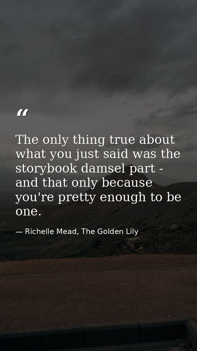 The only thing true about what you just said was the storybook damsel part - and that only because you're pretty enough  — Richelle Mead, The Golden Lily